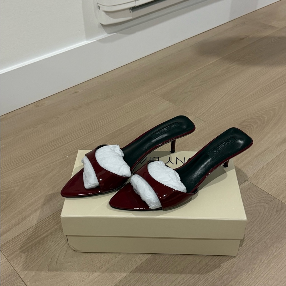 Tony Bianco Bordeaux Patent Heeled Mules